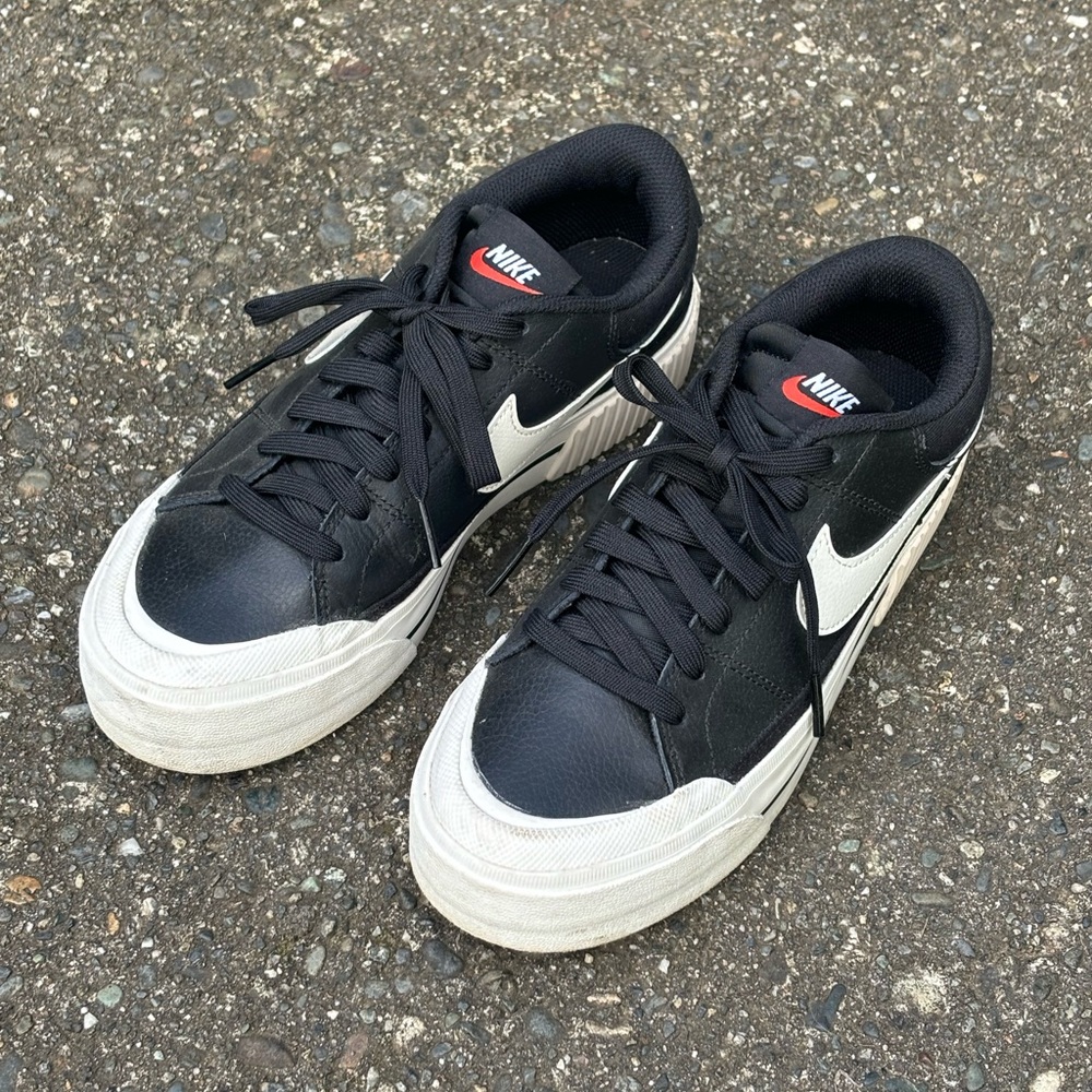 Nike Women’s Black and White Platform Skate-Inspired Sneakers